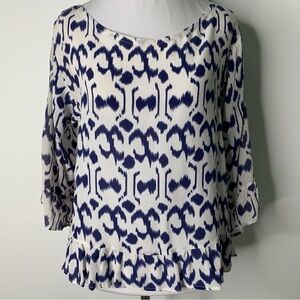 Aila Blue Women's Boho Long Sleeve Crew Neck Bell Sleeves Blouse Sz Large